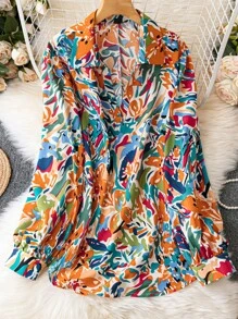 SHEIN Clasi 大碼滿版印花鈕扣襯衫 - 彩色 - 查看 1