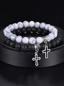 Bộ 2 chiếc/Bộ vòng tay hạt thánh giá cho cặp đôi - Nhiều màu - Xem 2