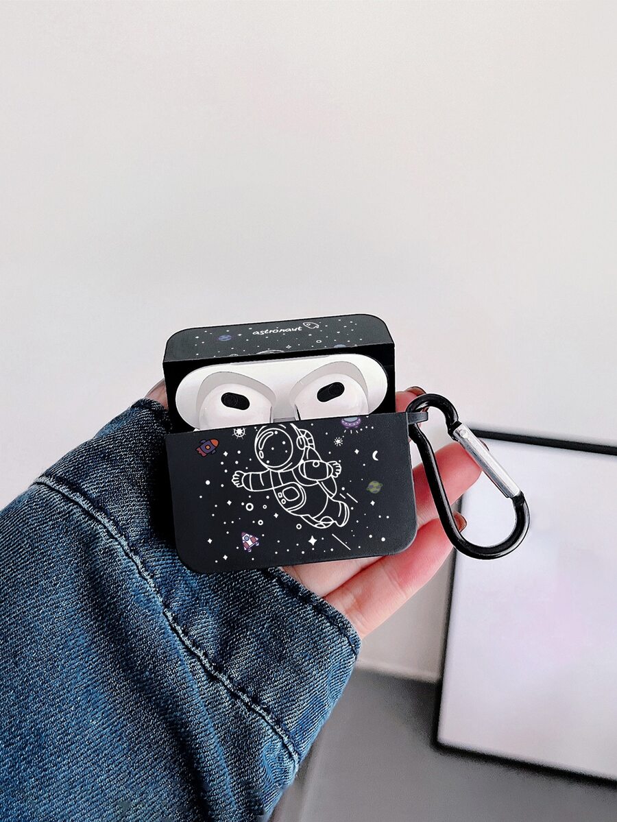 1入組太空人印花殼套和鑰匙圈適用於Airpods - 黑與白 - 查看 1