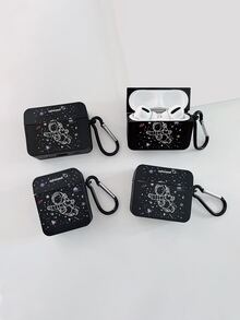 1入組太空人印花殼套和鑰匙圈適用於Airpods - 黑與白 - 查看 2