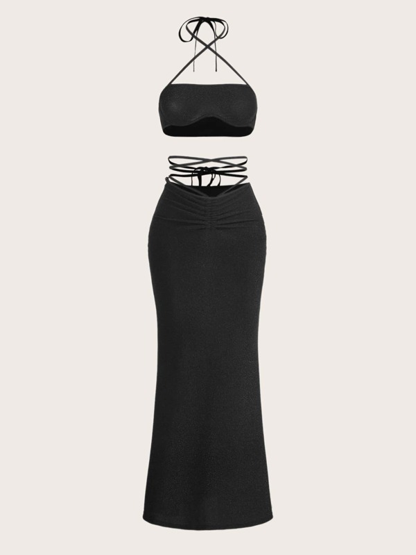 SHEIN ICON Ca-vát Backless Áo hai dây & Eo Ruched Váy