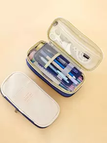 1入組可擴展鉛筆盒帶隔層，大容量鉛筆盒鉛筆袋袋，便攜式鉛筆盒大型學校文具收納袋，化妝化妝包 - 藏蓝色 - 查看 2