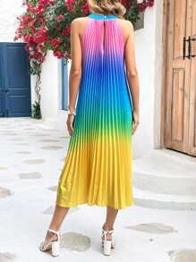 SHEIN VCAY 漸層繞頸百褶連衣裙 - 彩色 - 查看 2