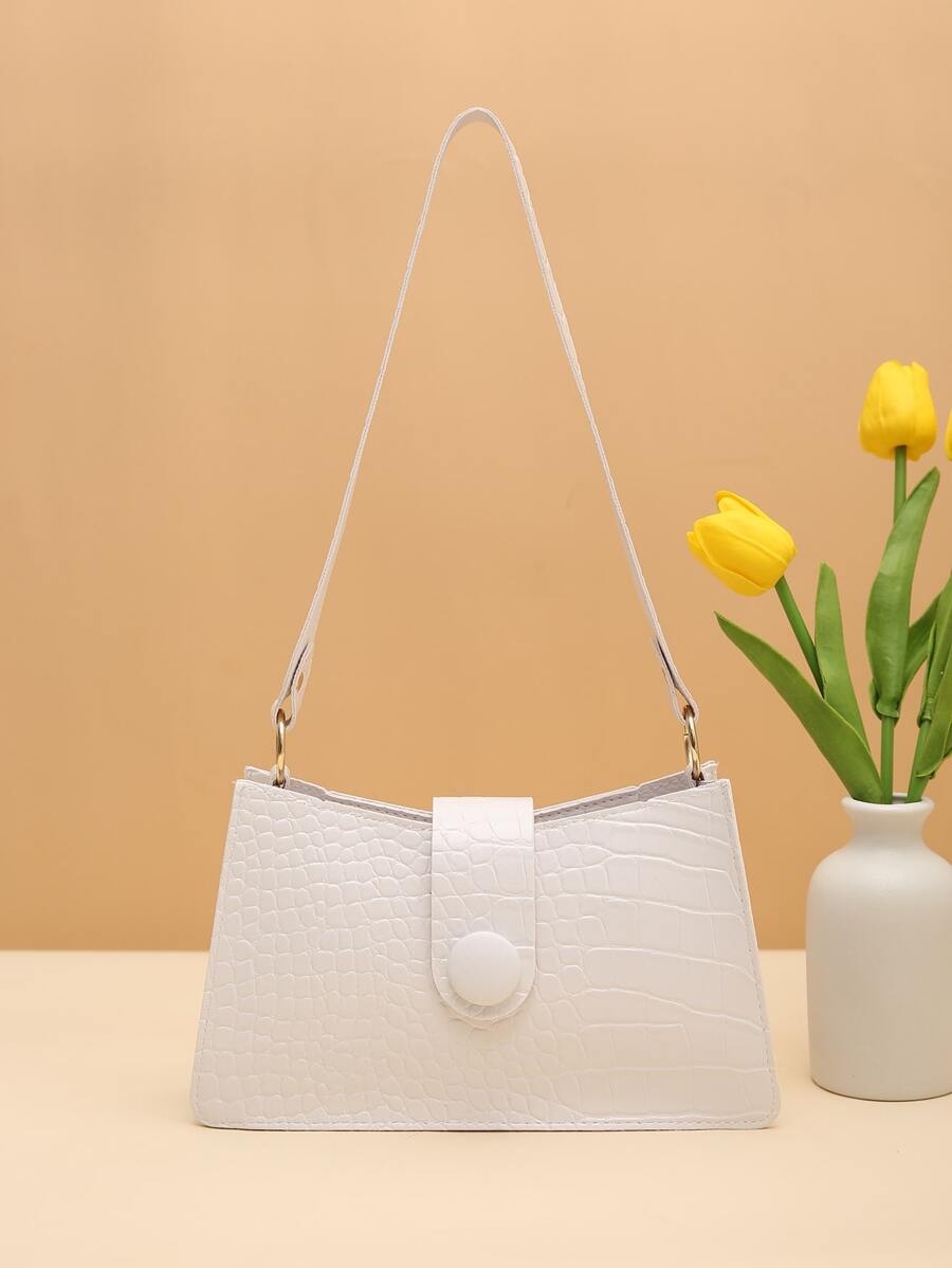 Bolso baguette con cocodrilo en relieve - Blanco - Ver 1