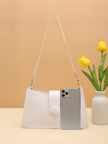Bolso baguette con cocodrilo en relieve - Blanco - Ver 3