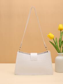 Bolso baguette con cocodrilo en relieve - Blanco - Ver 4