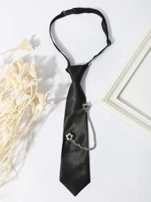 Chain & Flower Decor Tie - Black - View 2