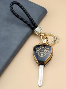 1套水鑽裝飾鑰匙圈和車鑰匙殼兼容豐田,鑰匙表袋用鏈條或絲帶連接到馬甲懷錶套 - 彩色 - 查看 3