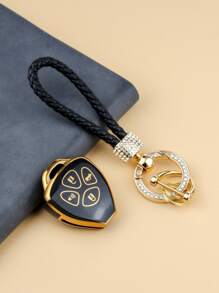 1套水鑽裝飾鑰匙圈和車鑰匙殼兼容豐田,鑰匙表袋用鏈條或絲帶連接到馬甲懷錶套 - 彩色 - 查看 5