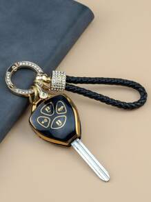 1套水鑽裝飾鑰匙圈和車鑰匙殼兼容豐田,鑰匙表袋用鏈條或絲帶連接到馬甲懷錶套 - 彩色 - 查看 6