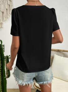 SHEIN Privé Áo sơ mi nữ Bất đối xứng màu trơn Giải trí - màu đen - Xem 2