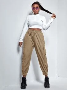 SHEIN EZwear Plus Flap Pocket Drawstring Cargo Trousers