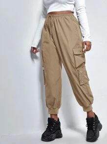 SHEIN EZwear Plus Flap Pocket Drawstring Cargo Trousers