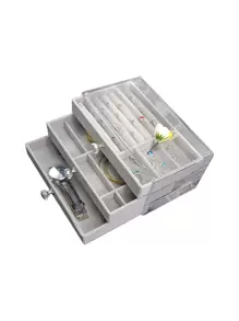 1pc Plastic Jewelry Storage Box, Clear Multi-grid Jewelry Organizer For Home - Grey - View 4