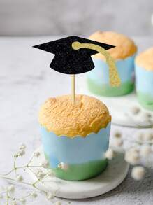 12pcs/set Paper Cake Topper, Novelty Graduation Hat & Year Number Shaped Cake Top Decoration For Graduation Party - Multicolor - View 3