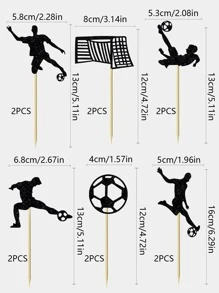 6pcs/Set Black Soccer Goal Cake Toppers, 12pcs/24pcs Pack, World Cup Soccer Match Game Sports Celebration Party Cake Decoration - Black - View 4