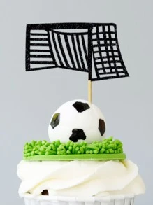 6pcs/Set Black Soccer Goal Cake Toppers, 12pcs/24pcs Pack, World Cup Soccer Match Game Sports Celebration Party Cake Decoration - Black - View 5