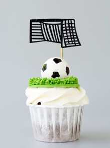 6pcs/Set Black Soccer Goal Cake Toppers, 12pcs/24pcs Pack, World Cup Soccer Match Game Sports Celebration Party Cake Decoration - Black - View 6