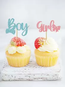 12pcs/Set Paper Cake Topper, Letter Design Cake Top Decoration For Gender Reveal Party,Christmas - Multicolor - View 3