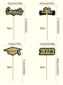 12入組/套紙蛋糕禮帽創意年數和字母設計蛋糕裝飾用品適用於畢業派對 - 彩色 - 查看 2