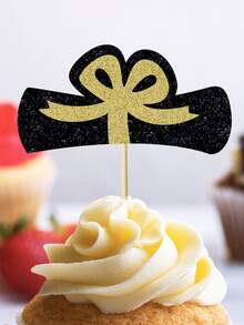 12入組/套紙蛋糕禮帽創意年數和字母設計蛋糕裝飾用品適用於畢業派對 - 彩色 - 查看 3