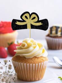 12入組/套紙蛋糕禮帽創意年數和字母設計蛋糕裝飾用品適用於畢業派對 - 彩色 - 查看 4