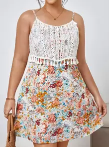 SHEIN Unity Plus Floral Print Tassel Trim Cami Dress - Multicolor - View 1