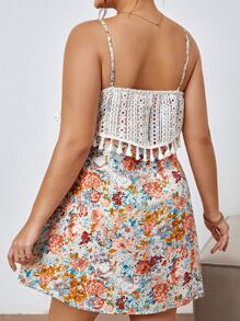 SHEIN Unity Plus Floral Print Tassel Trim Cami Dress - Multicolor - View 2