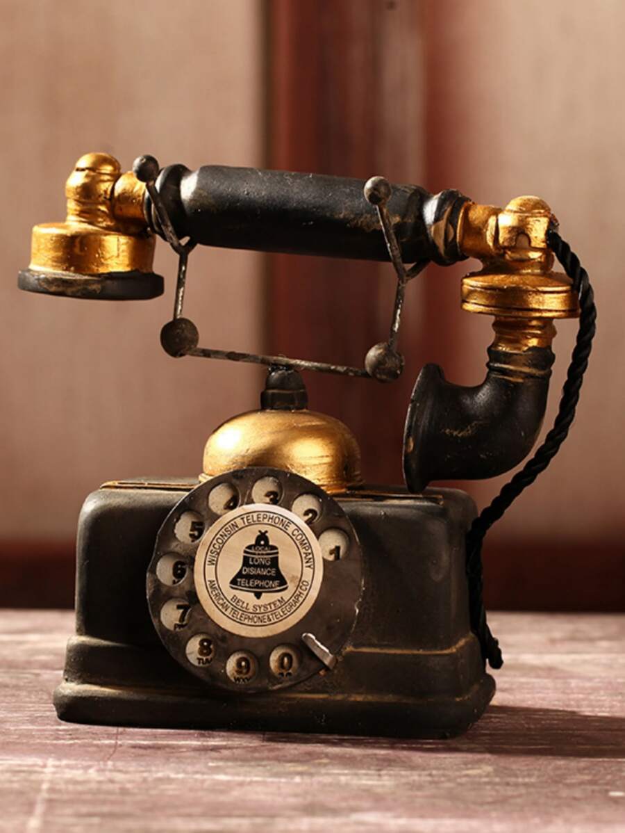 1 chiếc điện thoại trang trí bằng Polyresin, điện thoại trang trí phong cách cổ điển cho gia đình, quán bar làm quà tặng tốt nhất - màu đen - Xem 1