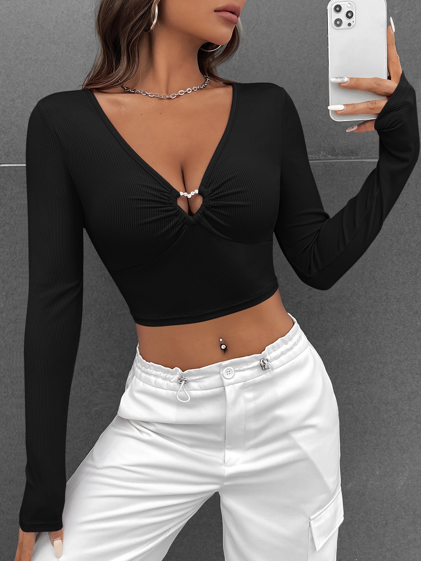 Heart-ring bodycon crop tee