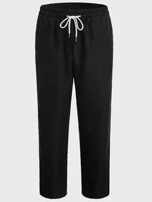 ROMWE MEN Street Life Guys Skull & Letter Graphic Straight Leg Pants - Black - View 2