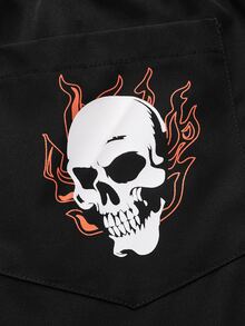 ROMWE MEN Street Life Guys Skull & Letter Graphic Straight Leg Pants - Black - View 3