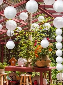 18 Chiếc Kết Hợp Kích Cỡ (4 "/6"/ 8"/10") Đèn Lồng Giấy Màu Trắng Để Trang Trí Lễ Hội Tại Nhà Đám Cưới - trắng - Xem 2