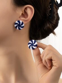 Two Tone Round Stud Earrings - Multicolor - View 1