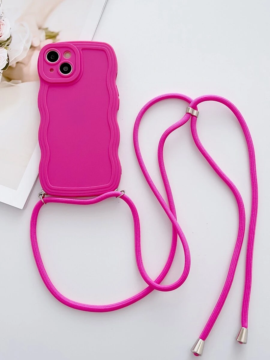1 x Vỏ điện thoại màu trơn có dây buộc - Màu Hồng Tươi - Xem 1
