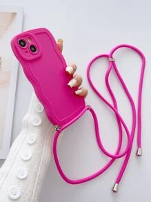 1 x Vỏ điện thoại màu trơn có dây buộc - Màu Hồng Tươi - Xem 3