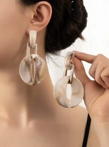 Graphic Round Drop Earrings - Khaki - View 1