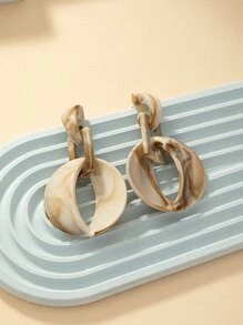 Graphic Round Drop Earrings - Khaki - View 2