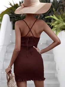 SHEIN VCAY Đầm Hội Chữ thập Dải chun màu trơn Gợi cảm - Cà phê nâu - Xem 2