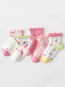 Chicas 5 pares Calcetines de tripulación conejo & con patrón floral - Multicolor - View 1