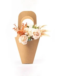 5pcs/10pcs Kraft Paper Flower Gift Bags With Handles, Floral Carrier Bags For Gift Wrapping, Festivals, Weddings, Birthdays, Parties - Yellow - View 6