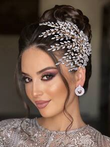 Rhinestone Decor Bridal Hair Band - Silver - View 4