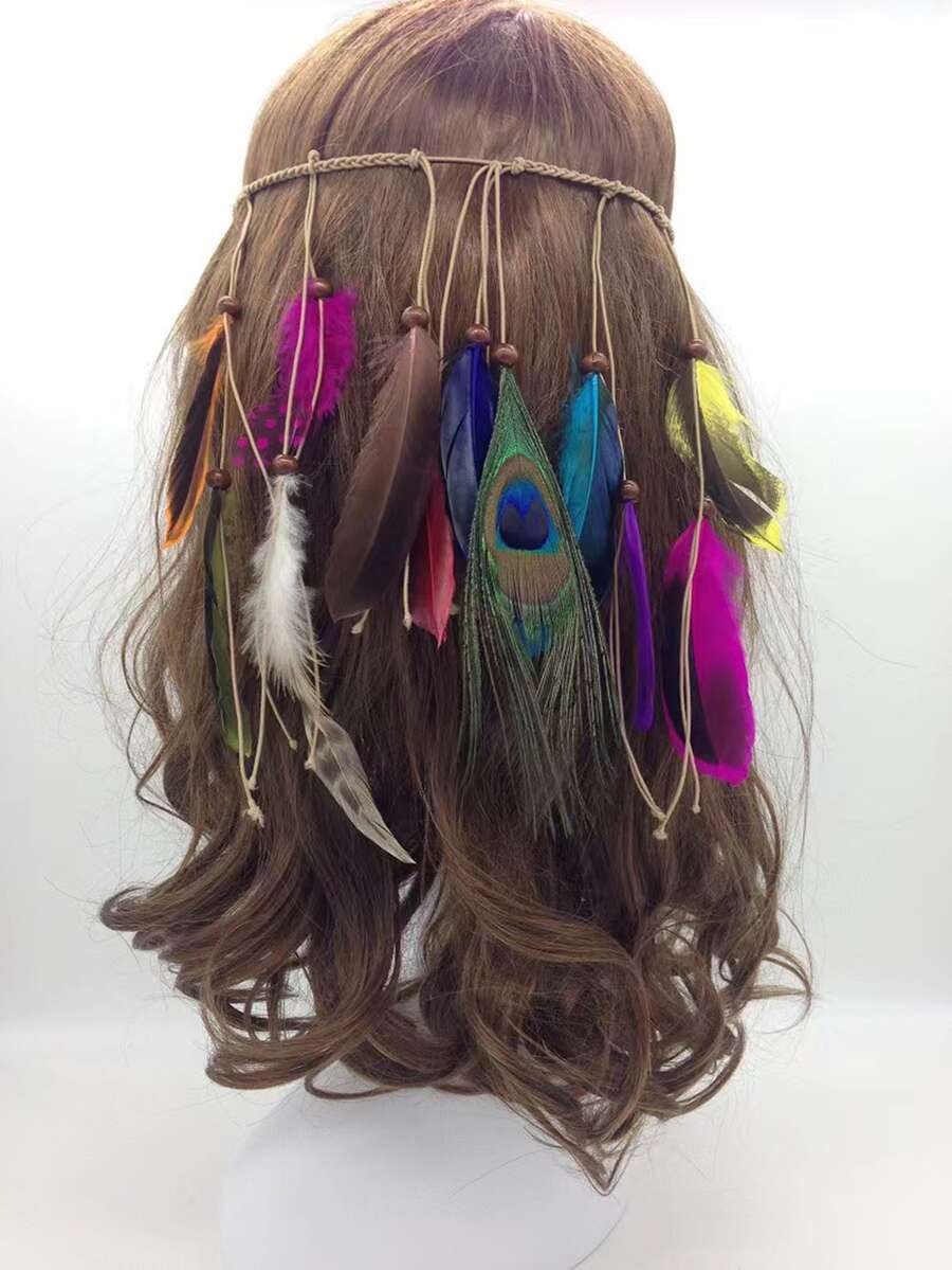 Feather Decor Hair Band Carnival, Mardi Gras Headband Turban Headband Sweatband - Multicolor - View 1