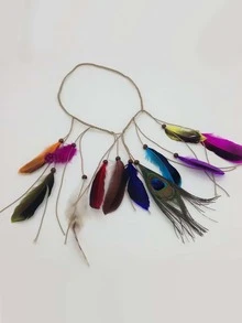 Feather Decor Hair Band Carnival, Mardi Gras Headband Turban Headband Sweatband - Multicolor - View 2