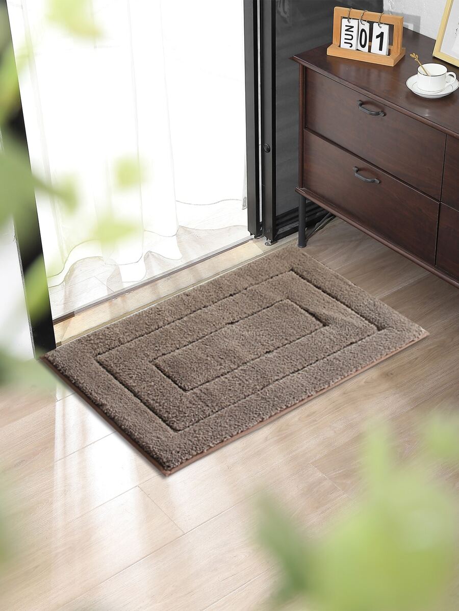 1 tấm thảm cửa màu nâu, tấm thảm ngoài trời trong nhà polyester tối giản cho gia đình - Cà phê nâu - Xem 1