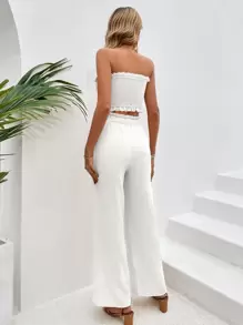 SHEIN VCAY 前繫帶抹胸上衣和闊腿褲 - 白色 - 查看 2