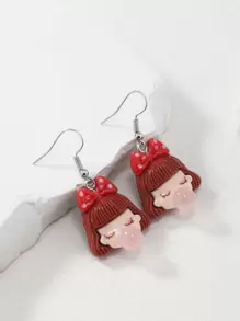 1 对可爱吹泡泡女孩和蝴蝶结树脂耳环