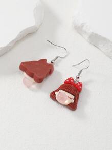 1 对可爱吹泡泡女孩和蝴蝶结树脂耳环