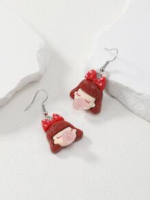 1 对可爱吹泡泡女孩和蝴蝶结树脂耳环
