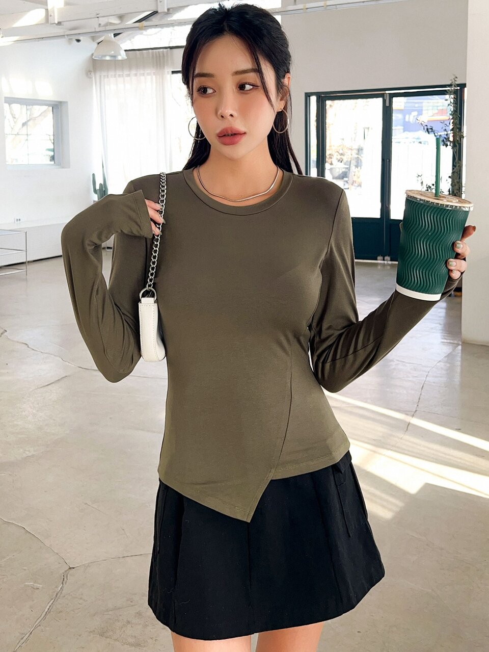 Solid Asymmetrical Hem Tee